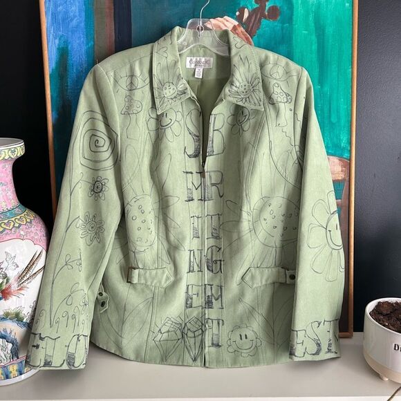 Conrad C Stylish Green Patterned Blazer Hand Drawn 14 - Picture 1 of 16